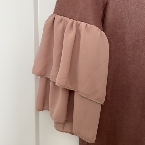 Luisa Perla Rose Ruffle Sleeve Suede Dress - Picture 6 of 14